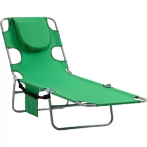 Outsunny Beach Chaise Lounge Portable Adjustable Backrest with Face Cavity Green - Green