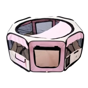 HOMCOM Fabric Pet Dog Playpen 37x37x95 cm-Pink/Cream