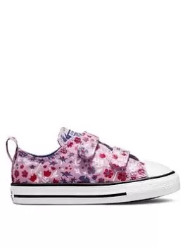 Converse Chuck Taylor All Star Ox Infant Girls 2V Paper Floral Print Trainers -Purple/Multi, Purple/Multi, Size 6