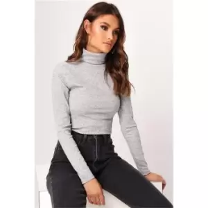 I Saw It First Grey Marl Ribbed Roll Neck Top - Grey