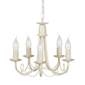 5 Light Chandelier Ivory, Gold Finish, E14