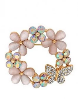 Jon Richard Flower And Butterfly Wreath Brooch