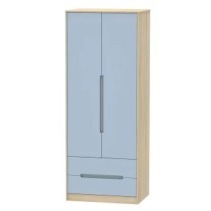 Robert Dyas Barquero Ready Assembled Tall 2-Door Wardrobe with Drawers - Pine/White Gloss