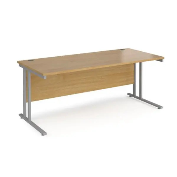 Office Desk 1800mm Rectangular Desk With Cantilever Leg Oak Tops With Silver Frames 800mm Depth Maestro 25