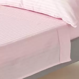 Pink Egyptian Cotton Satin Stripe Flat Sheet 330 Thread Count, Double - Pink - Pink - Homescapes