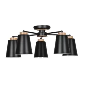 Periot Black Multi Arm Semi Flush Ceiling light 5x E27