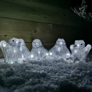 Set of 5 13cm Outdoor /Indoor Acrylic Lit Christmas Penguins with 40 Ice White LEDs