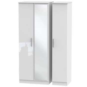 Robert Dyas Fourisse Ready Assembled Tall 3-Door Mirrored Wardrobe -White