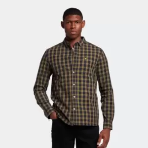 Mens Check Poplin Shirt - Jet Black/ Olive - L