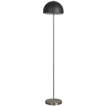 Industrial Metal Floor Lamp with Domed Light Shade - Black & Chrome - No Bulb