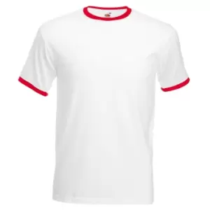 Fruit Of The Loom Mens Ringer Short Sleeve T-Shirt (L) (White/Red)