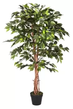 Green Ficus Tree Artificial Plant with Twisted Real Wood Stem, 4 Ft