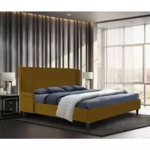 Shanaya Upholstered Beds - Plush Velvet, Single Size Frame, Mustard - Mustard