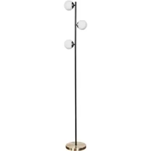 Minisun - 3 Way Floor Lamp Glass Opal Shades - Matt Black & Antique Brass - No Bulb