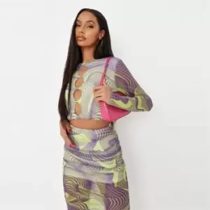 Missguided Coord Cut Out Printed Crop Top - Purple