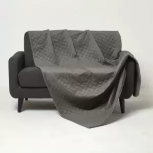 HOMESCAPES Diamond Quilted Grey Velvet Throw - Grey