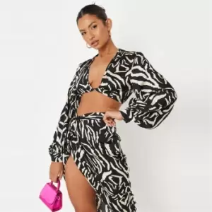 Missguided Zebra Twist Front Crop Top Co Ord - Black