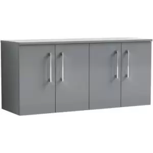 Nuie Arno Gloss Cloud Grey 1200mm Wall Hung 4 Door Vanity Unit with Worktop - ARN1323W2 - Cloud Grey