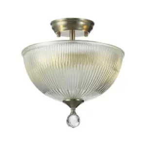 Luminosa Talisa 2 Light Semi Flush Ceiling Lamp E27 With Dome 30cm Glass Shade Satin Nickel, Clear