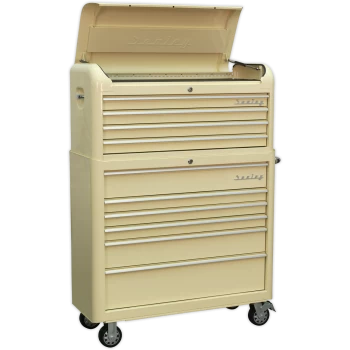 Sealey Premier Retro Style Wide 10 Drawer Roller Cabinet and Tool Chest Cream