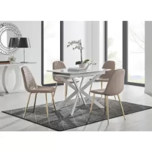 Lira 100 Extending Dining Table and 4 Cappuccino Corona Faux Leather Dining Chairs with Gold Legs Diamond Stitch - Cappuccino