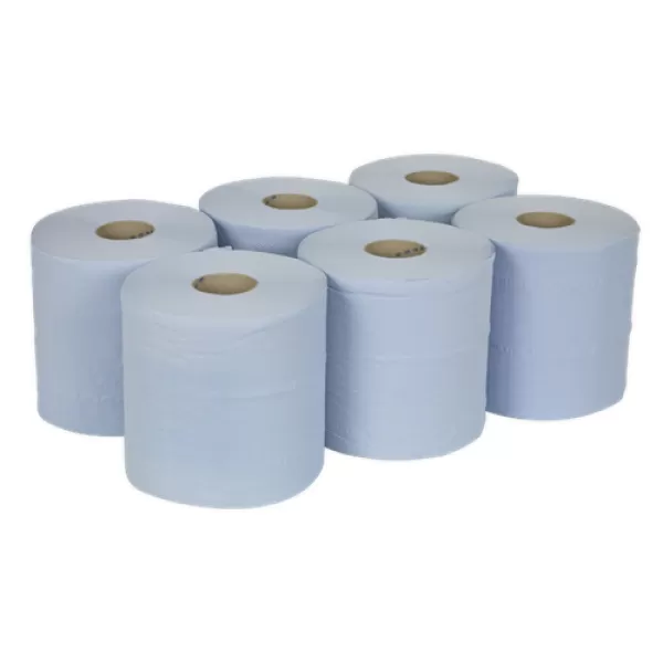 Genuine SEALEY BLU150 Paper Roll Blue 2-Ply Embossed 150mtr Pack of 6