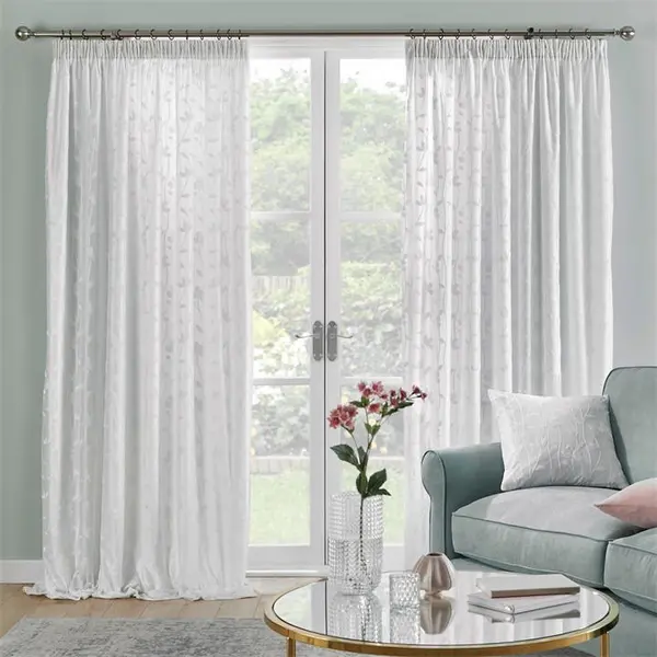 Dreams and Drapes Sophia Jacquard Floral Lined Voile Curtains Pencil Pleat Curtains 66x54in White 38035501003