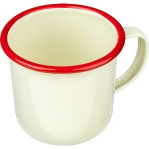 Enamel Mug Beaker Cup Tea Camping 8cm Cream with Red Trim