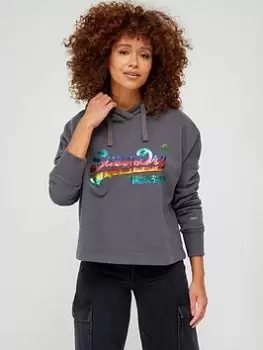 Superdry Vintage Logo Rainbow Hoodie - Grey, Size 8, Women