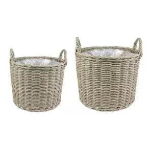 Ivyline Polyrattan Set of Two Lined Natural Planters