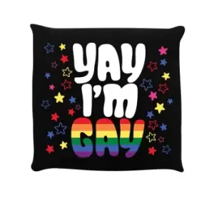 Grindstore Yay IA'm Gay Cushion (One Size) (Black/White/Multicoloured)