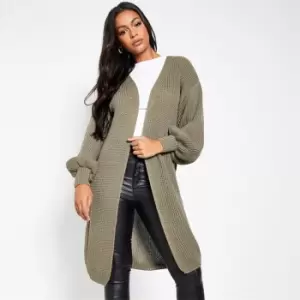 I Saw It First Balloon Sleeve Longline Knit Cardigan - Green