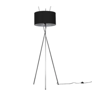 Crawford Chrome Tripod Floor Lamp with XL Black Reni Shade