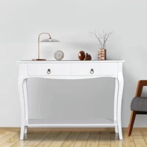 HOMCOM Console Table With 2 Drawers, MDF-Ivory White