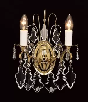 Louvre 2 Light Polished Brass Crystal Candle Wall Lamp