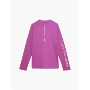 Calvin Klein Jeans Hero Logo Rib Zip Up Ls Top - Purple