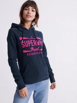 Superdry Neon Classic Real Hoodie - Navy, Size 8, Women