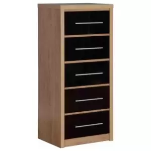 Seville 5 Drawer Narrow Chest Black