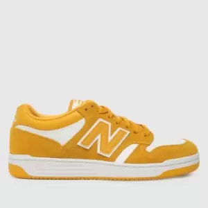 New Balance 480 trainers in white & mustard