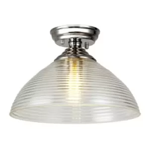 Luminosa Talisa Flush Ceiling Lamp E27 With Round 33.5cm Prismatic Effect Glass Shade Polished Nickel, Clear