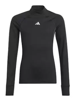 adidas Junior Unisex Tech-Fit Warm Long Sleeve Tee, Black, Size 7-8 Years, Women