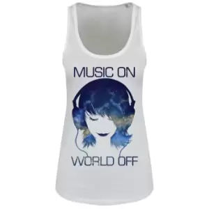 Grindstore Music On World Off Ladies Floaty Tank (Extra Large) (White)