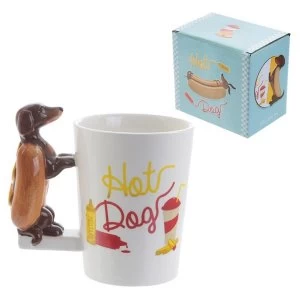 Fun Sausage Dog and Bun Shaped Handle Ceramic Mug