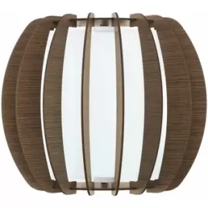 Loops - Wall Light Rounded Colour White Shade Brown White Wood Glass Bulb E27 1x60W