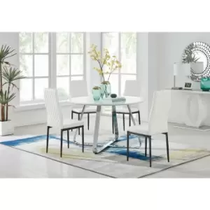 Santorini White Round Dining Table And 4 White Milan Black Leg Chairs - White