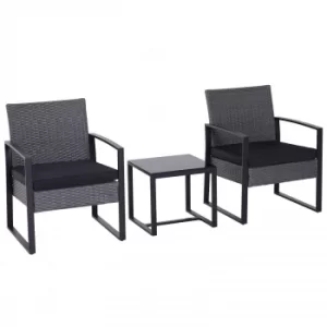 Outsunny 3 Pieces Rattan Dining Set Patio Bistro Table Chair Conversation Set w/ Cushion