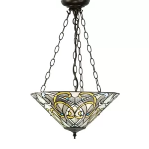 Dauphine 3 Light Inverted Ceiling Pendant Dark Bronze, Tiffany glass, E27