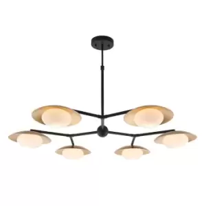 Gold & Bronze Semi Flush 6 Bulb Ceiling Light - Pebble Shaped Opal Glass Shades