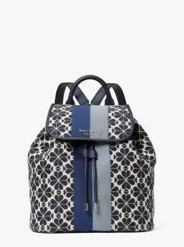 Spade Flower Jacquard Stripe Sinch Medium Flap Backpack - Blue - One Size