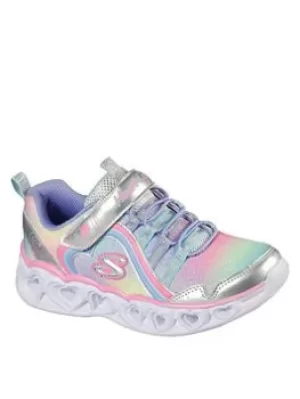 Skechers SKECHERS HEART LIGHTS LIGHT UP GIRLS TRAINERS, Silver, Size 13 Younger